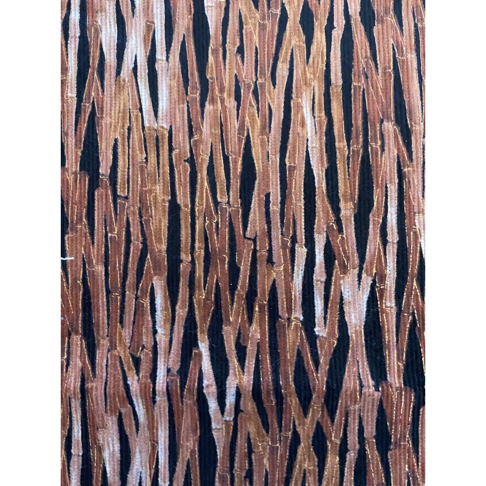 Hi- Fashion Fabric Fine Wale Corduroy 1 Yd X 44”w Bamboo Print Gold Accents Rust